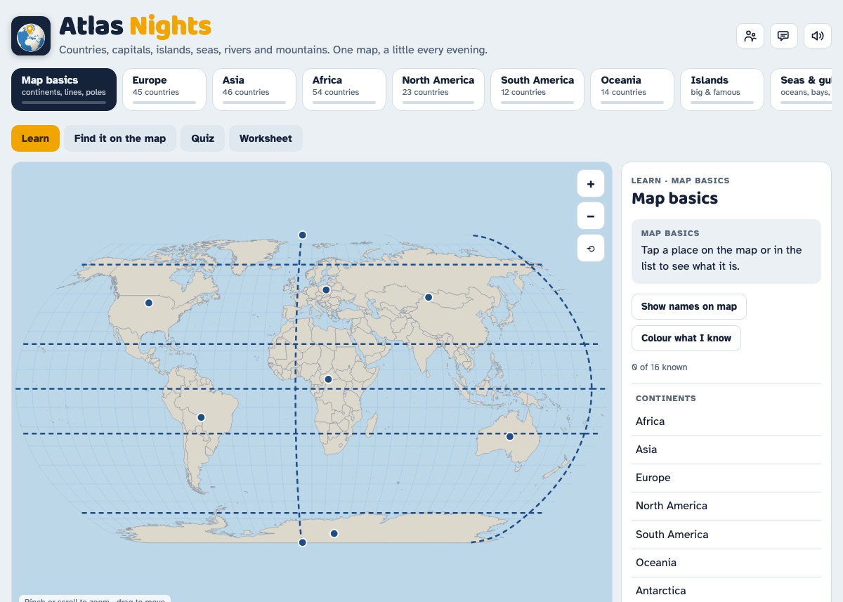 Atlas Nights geography game